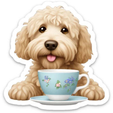 Labradoodle drinking an English tea sticker