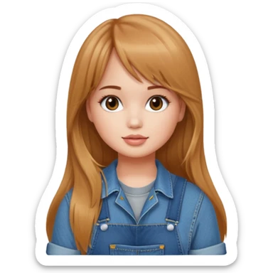 Debby Ryan (long hair with straight (not curtain) bangs) wearing overalls sticker