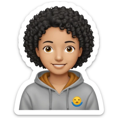 Make a Colombian with black short curly hair wearing a grey hoodie sticker