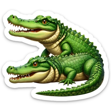 A large crocodile resting on a riverbank, part of its body in water, realistic scales and reflections, natural sunlight. sticker