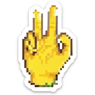 hand making the 'OK' gesture, pixel art style, yellow color sticker
