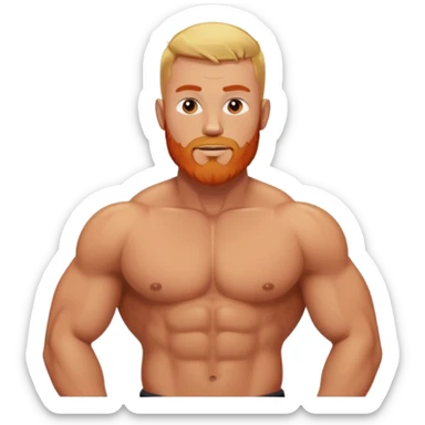 Muscular man with  buzz cut blonde hair and red beard posing without a shirt sticker