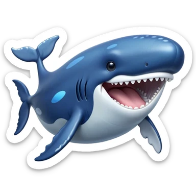 Meme-Worthy Singing Humpback Whale Portrait Emoji, Mouth open wide in a dramatic, melodious pose, showcasing a deep blue-gray body with barnacle accents and an expressive, soulful gaze, Simplified yet artistically graceful features, highly detailed, glowing with a soft, magical marine aura, high shine, enchanting and full of life, stylized with an air of deep-sea wonder, soft glowing outline, capturing the essence of a majestic humpback whale mid-song, resonating with the beauty of the ocean's ancient melodies! sticker