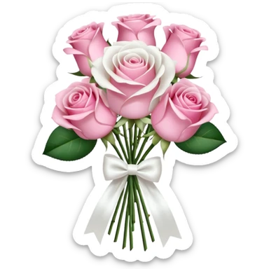 bouquet of pink and white roses and white satin bow sticker