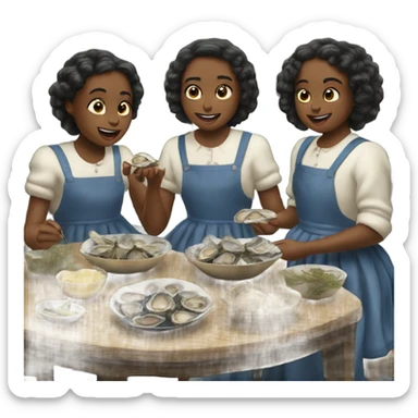 Three Burnett girls eating oysters sticker