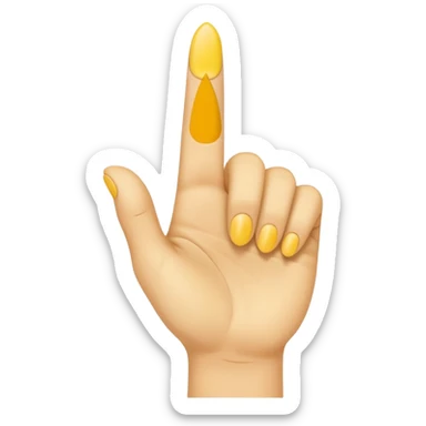A yellow hand with index and middle finger up pointing on its side sticker