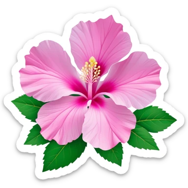 Cinematic Realistic image of a Mugunghwa flower (Rose of Sharon), rendered with delicate petal textures and vibrant pink hues, set against a minimalist background with gentle, diffused lighting that highlights its national significance sticker