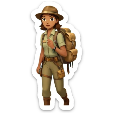 Icon for Adventure Movie: A vintage poster-style design featuring a daring explorer with a map, compass, and backpack. Include dramatic landscapes like jungles, mountains, and rivers, with a dynamic action scene. Bold, adventurous colors and a retro cinematic feel. Transparent background. sticker