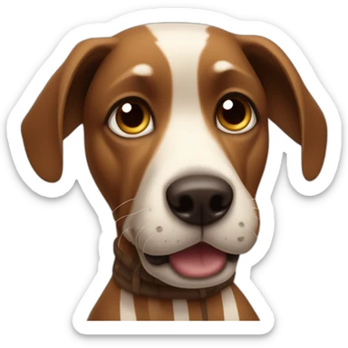 Dog with alert ears, black and brown striped coat, and a notable snaggletooth protruding from the left side of its mouth. sticker