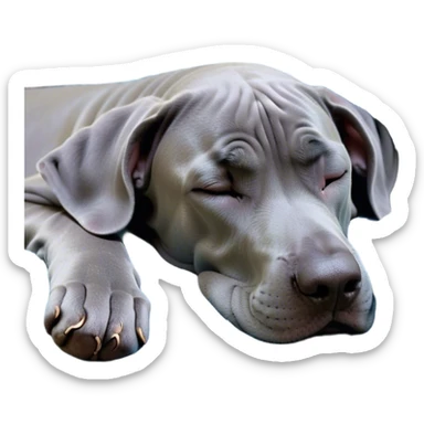 Meme-Worthy Cute Sleeping Blue Great Dane Portrait Emoji, Head resting peacefully with a contented smile, showcasing a delightfully massive build and a luxuriously soft blue Fur, eyes shut in a serene nap, Simplified yet hilariously adorable features, highly detailed, glowing with a soft, drowsy light, high shine, relaxed and utterly lovable, stylized with an air of playful laziness, bright and heartwarming, soft glowing outline, capturing the essence of a comically sleepy guardian, so meme-worthy it feels like it could instantly become the next viral sensation of adorable slumber! sticker