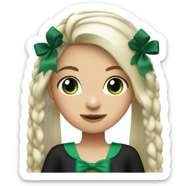 Girl with green eyes and with long platin hairs with black bow in her hair sticker