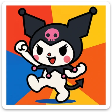 Kuromi character, energetic pose, bold colors sticker