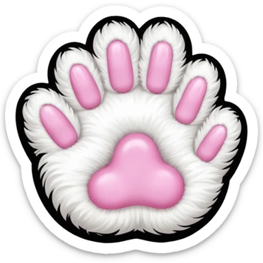 white cat fluffy paw, from the top, pink nails cute sticker