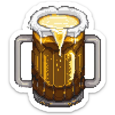 Pixel art beer mug with golden liquid and white foam sticker