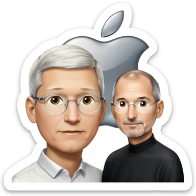Tim Cook with Steve Jobs looking up to the Apple Logo  sticker