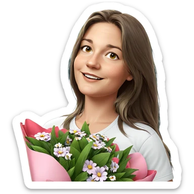 smiling girl with flowers sticker