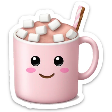 Light Pink mug of hot chocolate with marshmallows  sticker