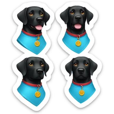 black-coloured labrador on the left with red collar, black-coloured labrador on the right with light blue collar. sticker