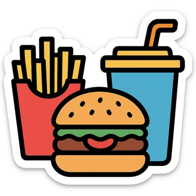burger meal set with fries and drink sticker