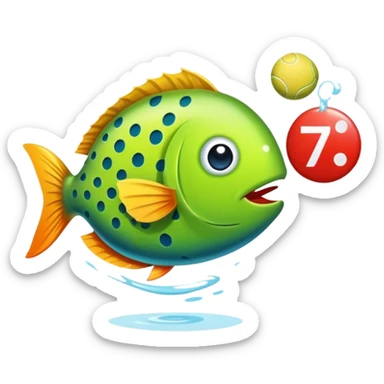 Fish playing pickleball with number 70 sticker