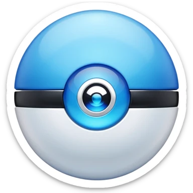 blue pokeball emoji, top half is a more saturated blue, bottom half is white, black stripe, with a white sheen, with a pearlescent finish, with a gemstone effect sticker