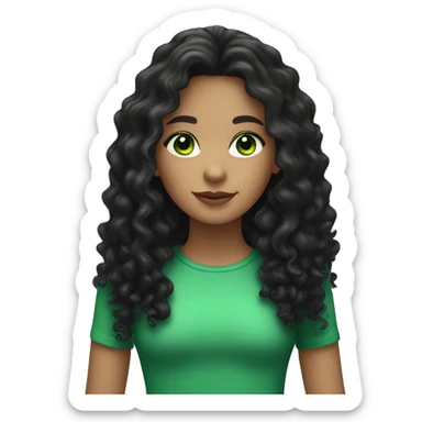 girl with black very long curly hair, light skin and green eyes sticker