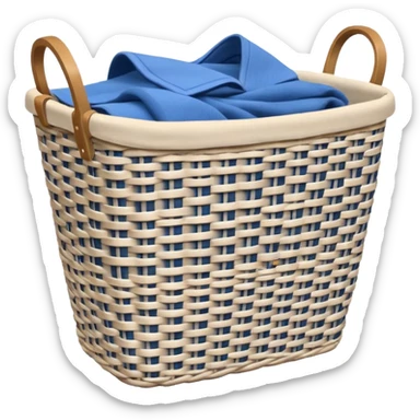 white LAUNDRY BASKET WITH FOLDED blue CLOTHES sticker