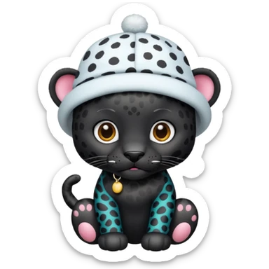 A black jaguar wearing a baby hat sticker