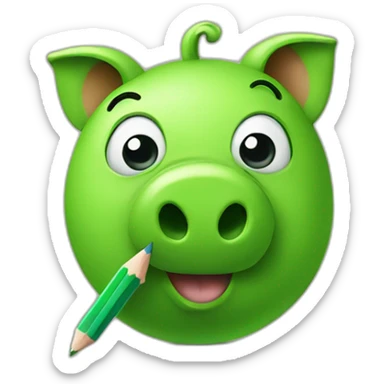 green piggy holding a pencil sticker