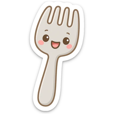 A cartoonish fork with a smiling face, playful style. sticker