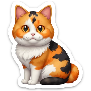full body calico cat with small head and short but chubby body sticker