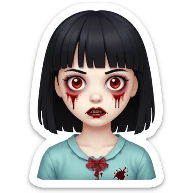 zombie girl with black hair and bangs sticker
