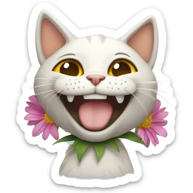 Cat laughing with flower on its head sticker