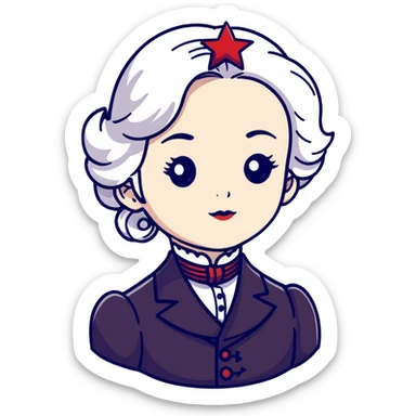 Victorian character with pale skin, white hair, and star-shaped eyes in elegant Victorian attire sticker