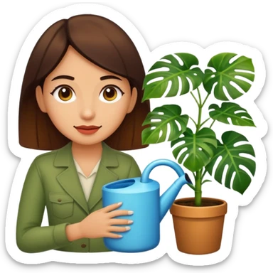 woman watering her monstera plant sticker