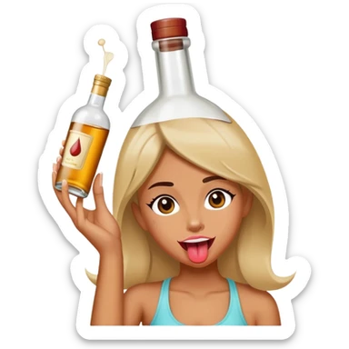 Girl With tongue out holding a liquor bottle on her head  sticker