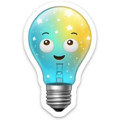 light bulb with little brain and stars inside sticker