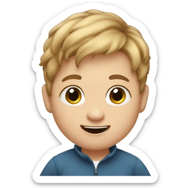 Down syndrome boy bown hair waving sticker