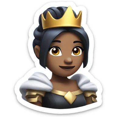 Clash royale the tower princess , white skin , black hair with bow and black crown sticker