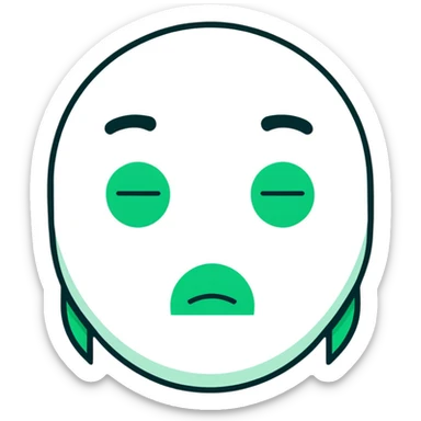 Minimalist Maya-style sad face emoji with no reply message, only white and deep green colors, flat design, clean lines sticker