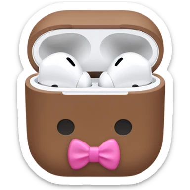 AirPods with a brown case and a pink bow sticker