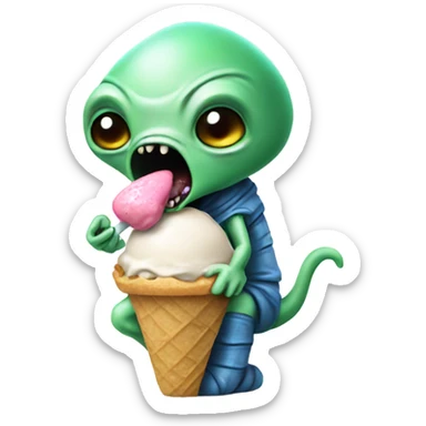 A bad alien eating a ice cream  sticker
