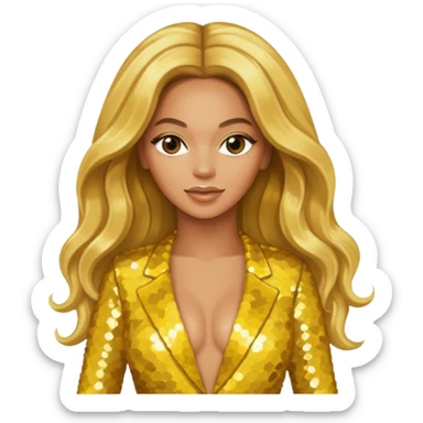 Beyonce from Destiny's Child with long golden blonde hair, yellow sequin outfit sticker