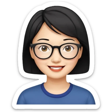 Asian middle-aged woman with short hair in glasses sticker