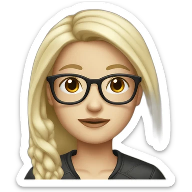 White-skinned girl with black hair and blond glasses sticker