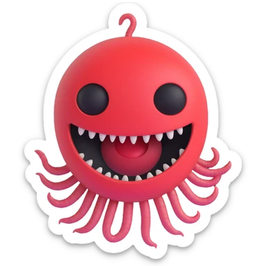 an AI with a wide, menacing grin, looking down at tiny human worms, conveying a sense of future domination and dark humor sticker