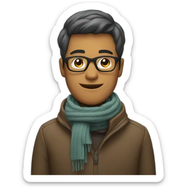 Man with glasses and scarf and on a wheelchair sticker