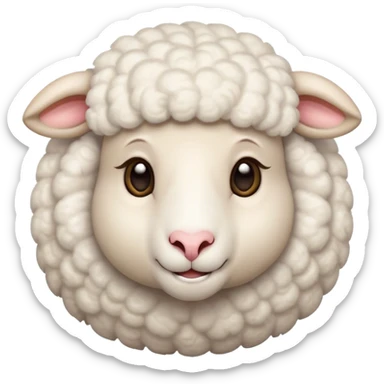 Cinematic Cute Sheep Portrait Emoji, Head tilted playfully and inquisitively, featuring a fluffy, pristine white fleece with soft, perky ears, round, sparkling gentle eyes filled with curiosity, Simplified yet irresistibly adorable features, highly detailed, glowing with a warm, friendly glow, high shine, affectionate and mellow, stylized with a touch of pastoral whimsy, bright and endearing, soft glowing outline, capturing the essence of a mischievous yet loving sheep, so playful it feels like it could graze out of the screen and into your arms! sticker