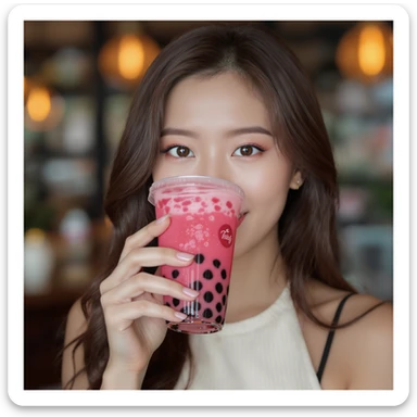 Remove the background from the photorealistic pink bubble tea, keep the image elegant and realistic, ensure transparency. sticker
