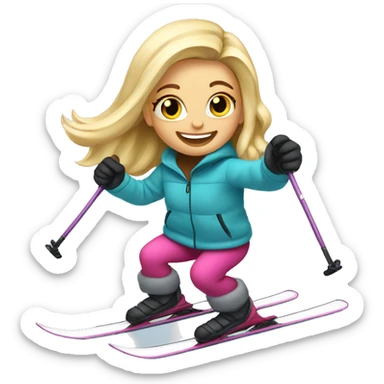 Blonde smiley girl skiing sticker